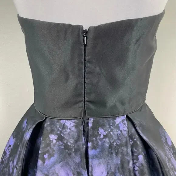 Betsy & Adam Black Satin Floral Strapless Fit & Flare Party Dress Size 10 - Picture 6 of 11